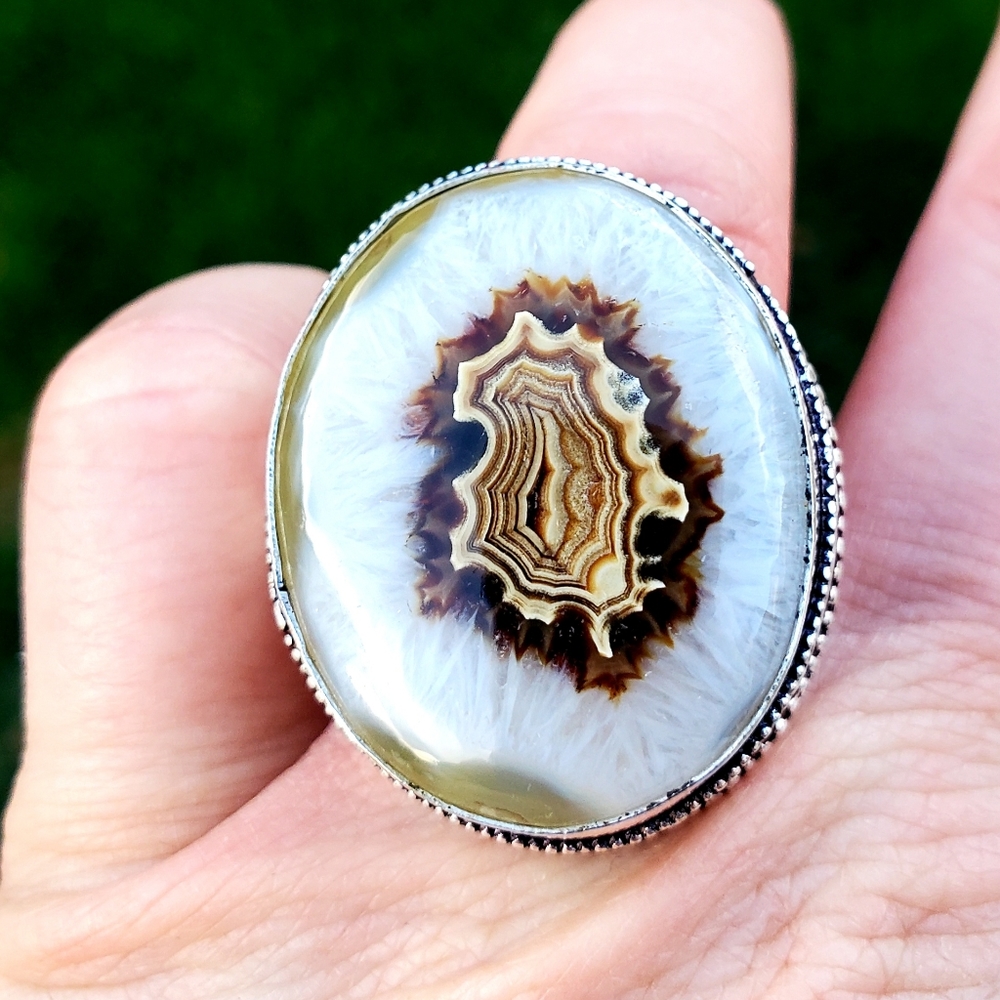 New Oversized Solar Agate 925 Silver Statement Ring.